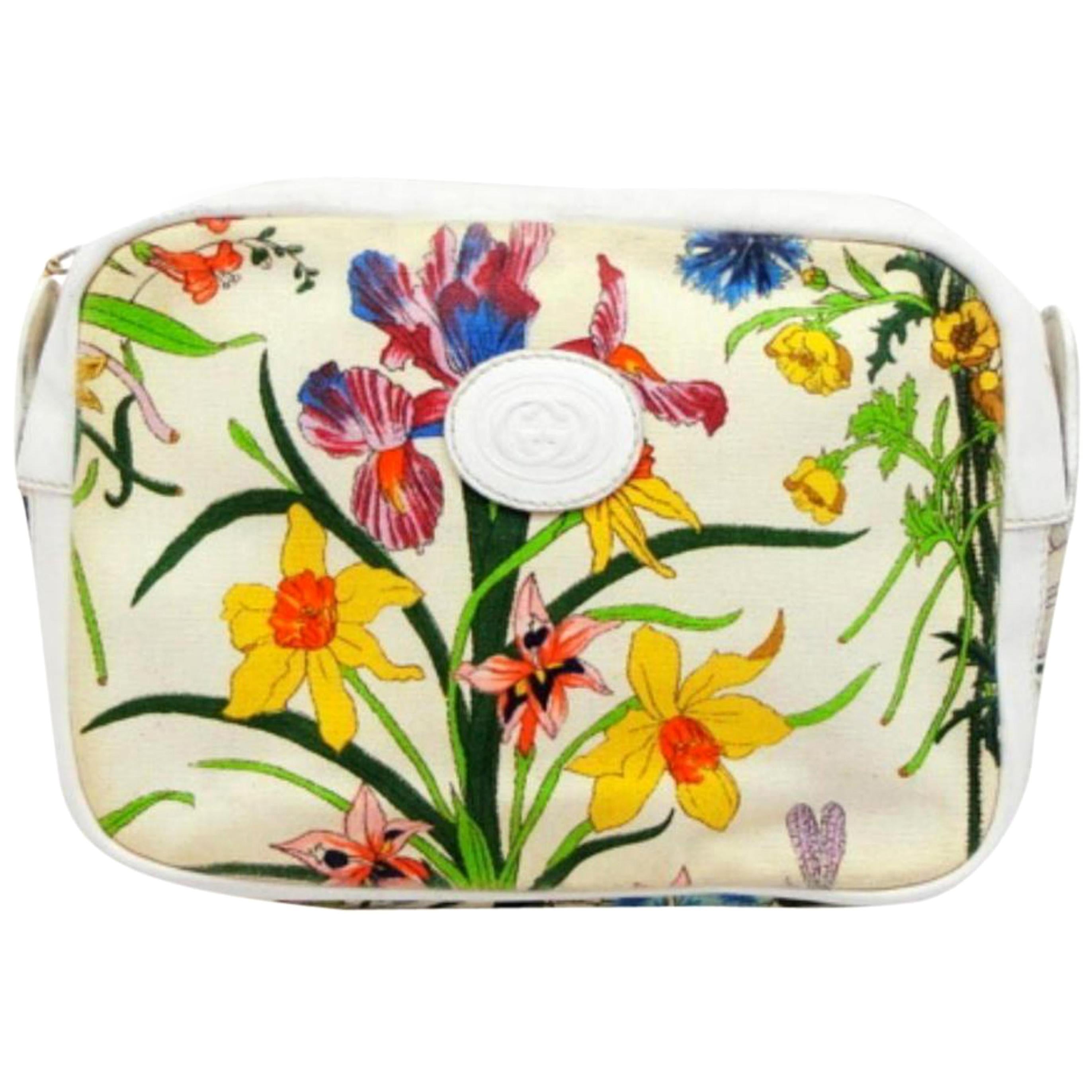 Gucci Multicolor Floral Disco Cross Body 232573 White Canvas Shoulder Bag For Sale