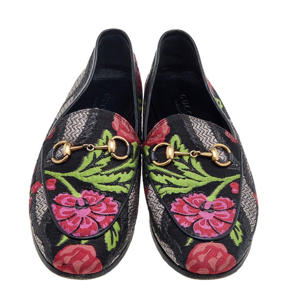 Gucci Multicolor Floral Embroidered Brocade Fabric Jordaan Horsebit Slip  2