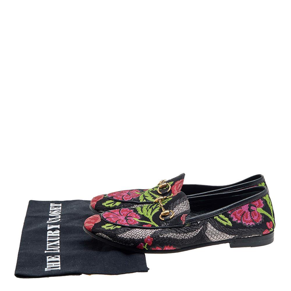 Gucci Multicolor Floral Embroidered Brocade Fabric Jordaan Horsebit Slip  3