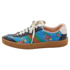 Gucci Multicolor Floral Embroidered Fabric Patent Web Detail Low Top Size 37