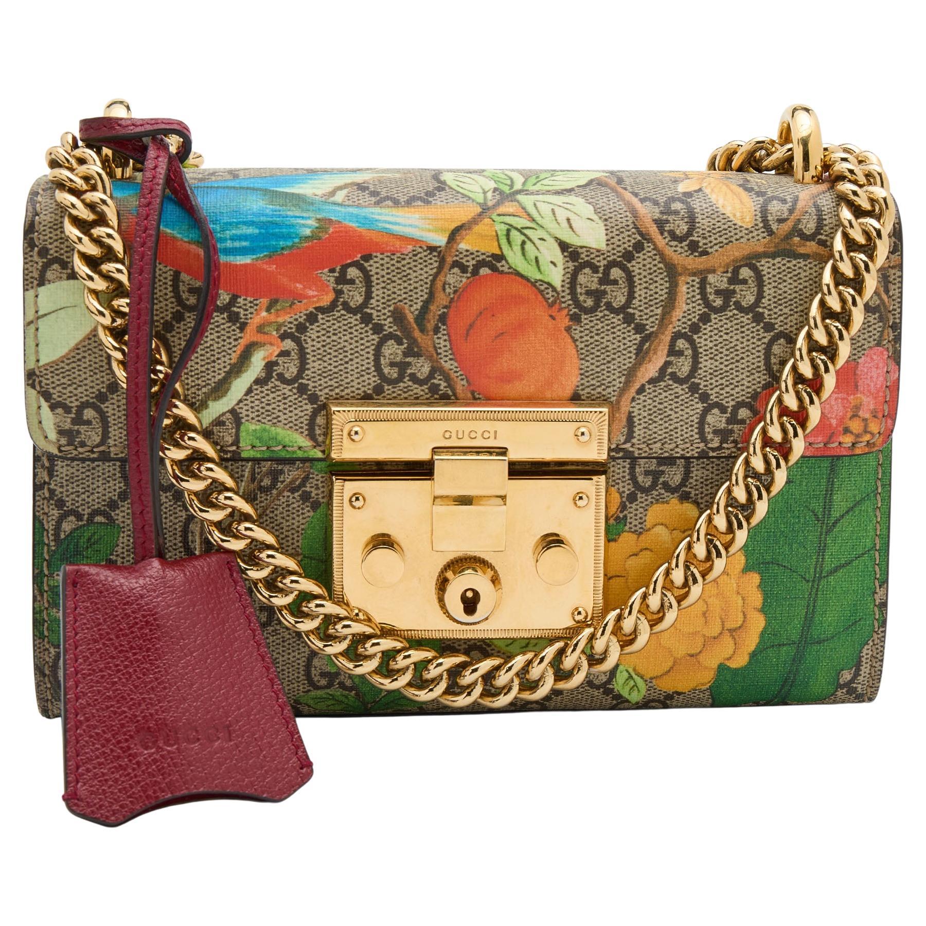 Gucci Red/Pink Leather and GG Supreme Monogram Canvas Small Padlock  Shoulder Bag For Sale at 1stDibs