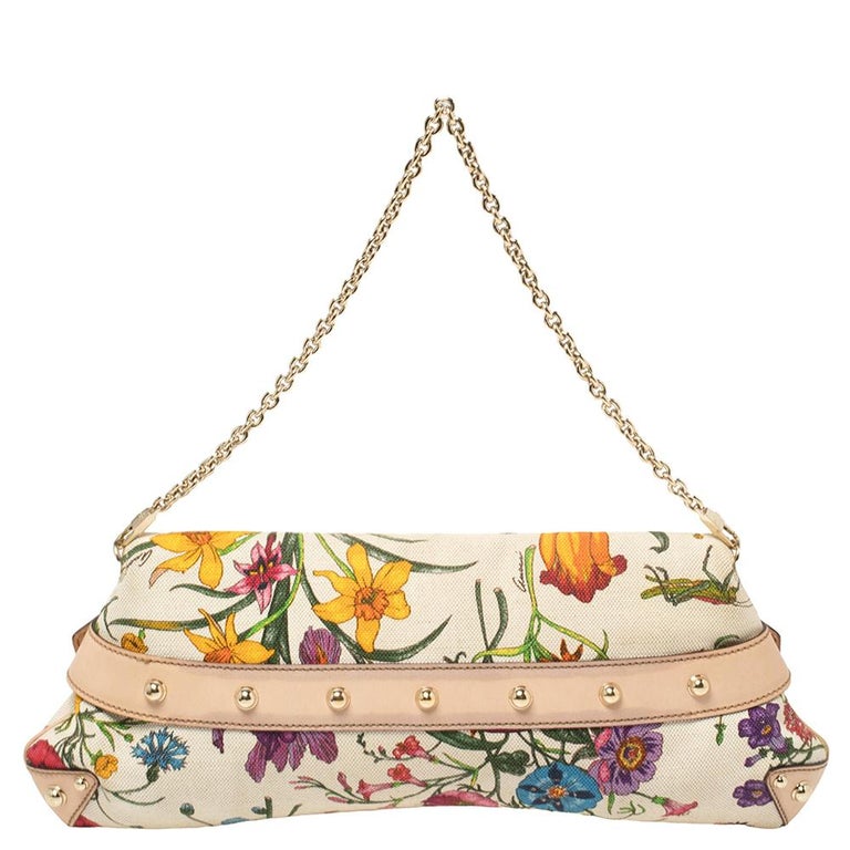 Gucci Multicolor Floral Print Canvas and Leather Horsebit Chain
