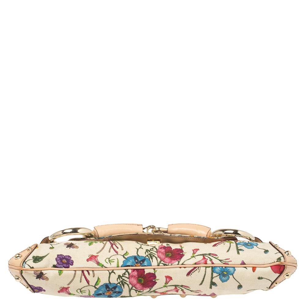 Women's Gucci Multicolor Floral Print Canvas and Leather Horsebit Chain Clutch