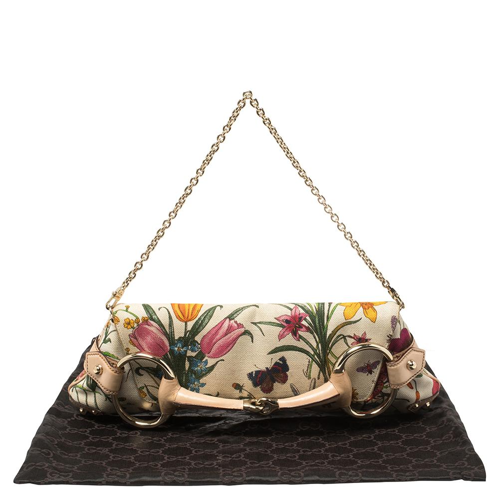 Gucci Multicolor Floral Print Canvas and Leather Horsebit Chain Clutch 2