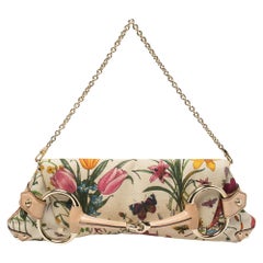 Gucci Multicolor Floral Print Canvas and Leather Horsebit Chain Clutch