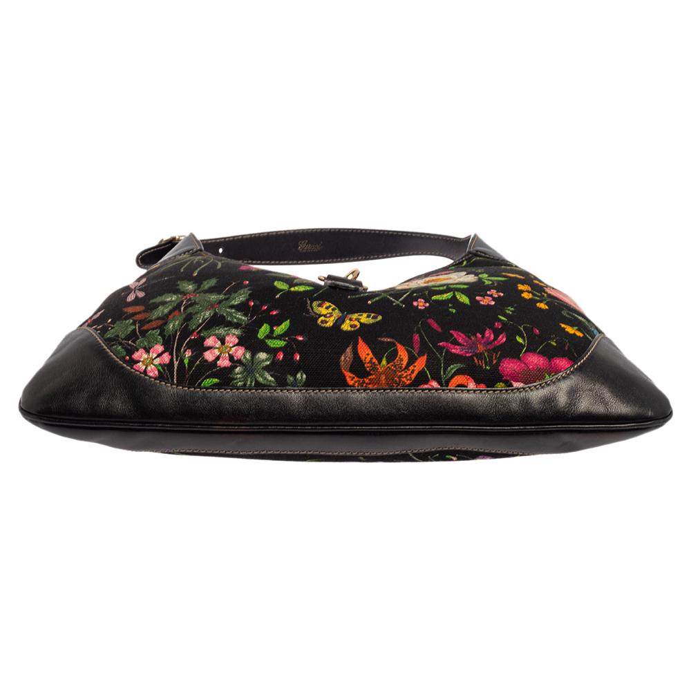 Women's Gucci Multicolor Floral Print Canvas and Leather Jackie O Bouvier Hobo