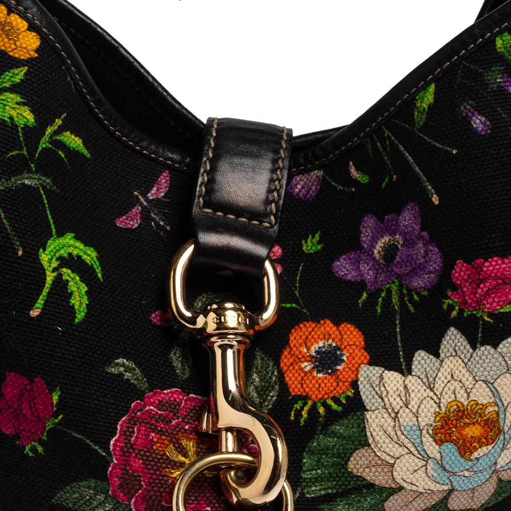 Gucci Multicolor Floral Print Canvas and Leather Jackie O Bouvier Hobo 3