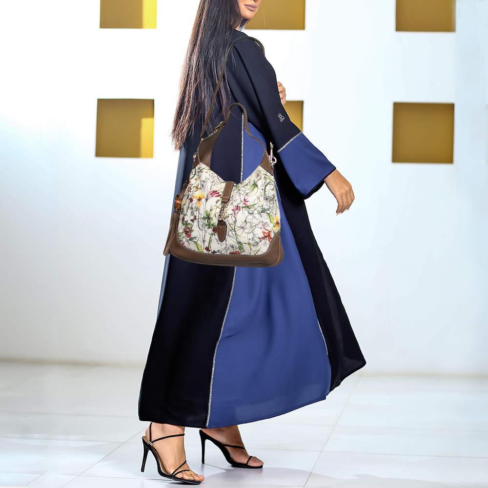Gucci Multicolor Floral Print Canvas and Leather Medium New Jackie Hobo In Good Condition In Dubai, Al Qouz 2