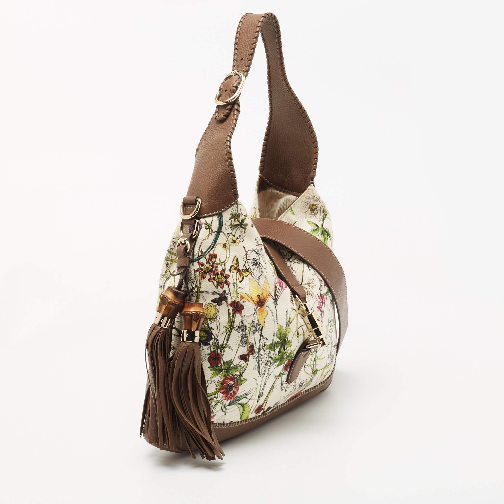 Women's Gucci Multicolor Floral Print Canvas and Leather Medium New Jackie Hobo