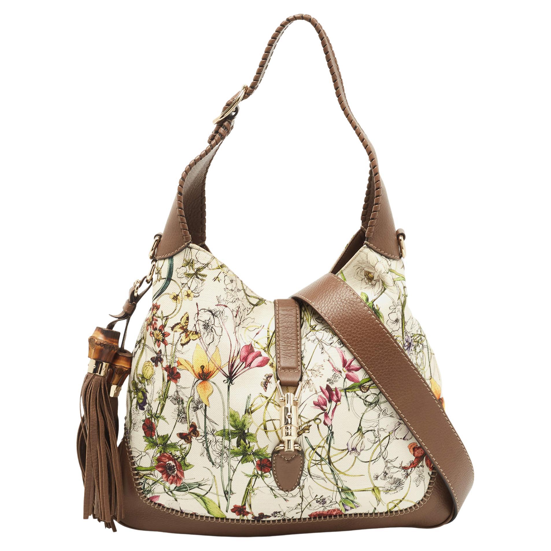 Gucci Multicolor Floral Print Canvas and Leather Medium New Jackie Hobo