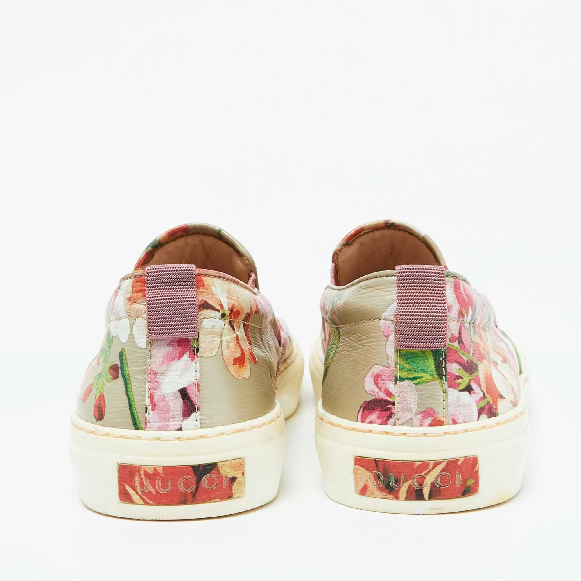 Women's Gucci Multicolor Floral Print Coated Canvas Slip On Sneakers Size 39.5