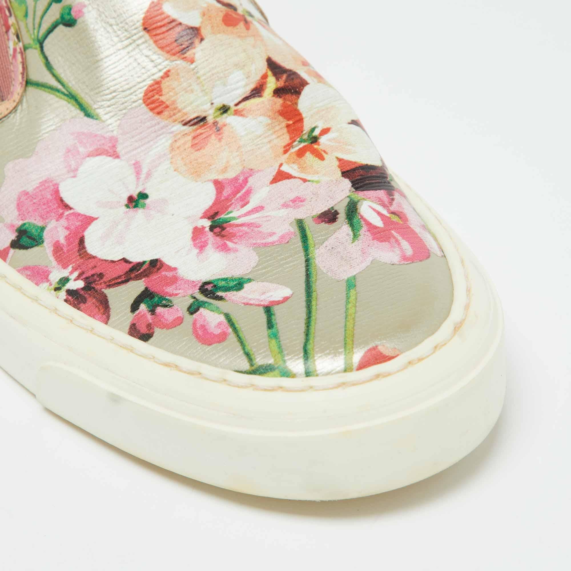 Gucci Multicolor Floral Print Coated Canvas Slip On Sneakers Size 39.5 2