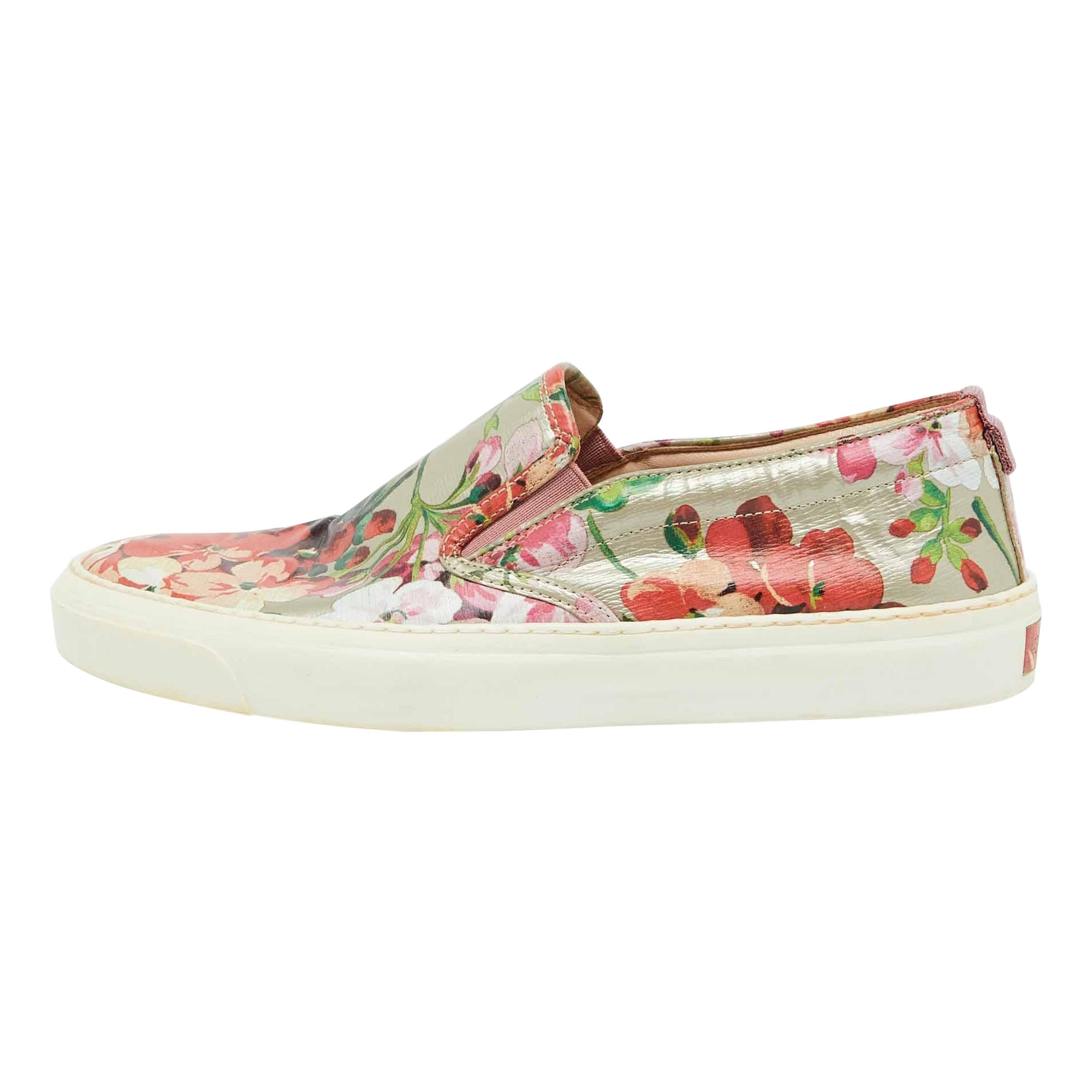 Gucci Multicolor Floral Print Coated Canvas Slip On Sneakers Size 39.5
