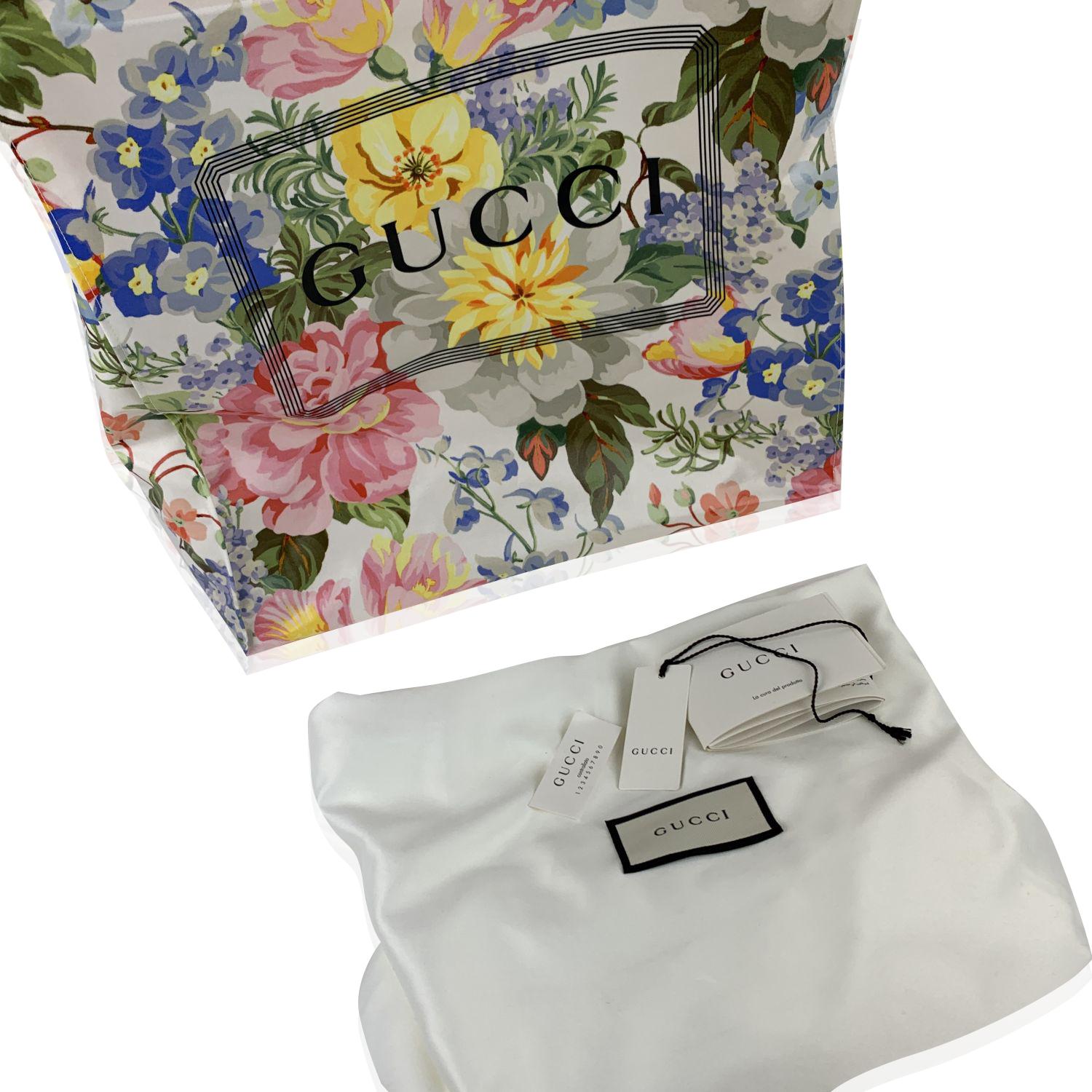 Beige Gucci Multicolor Floral Print Coated Cotton Large Tote Bag Never Used