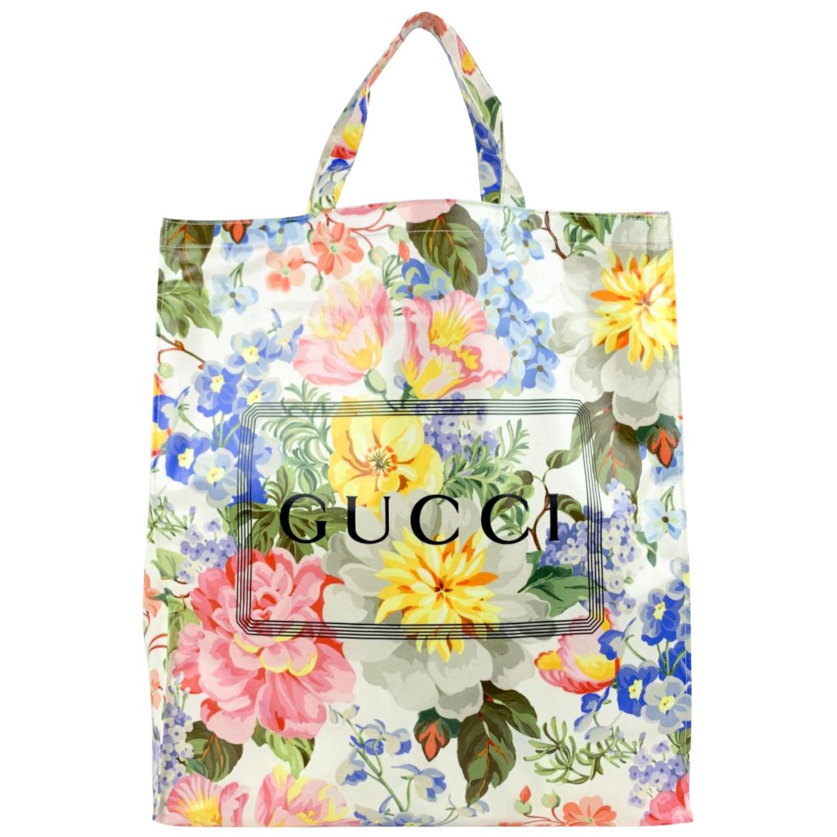 Gucci Multicolor Floral Print Coated Cotton Large Tote Bag Never Used