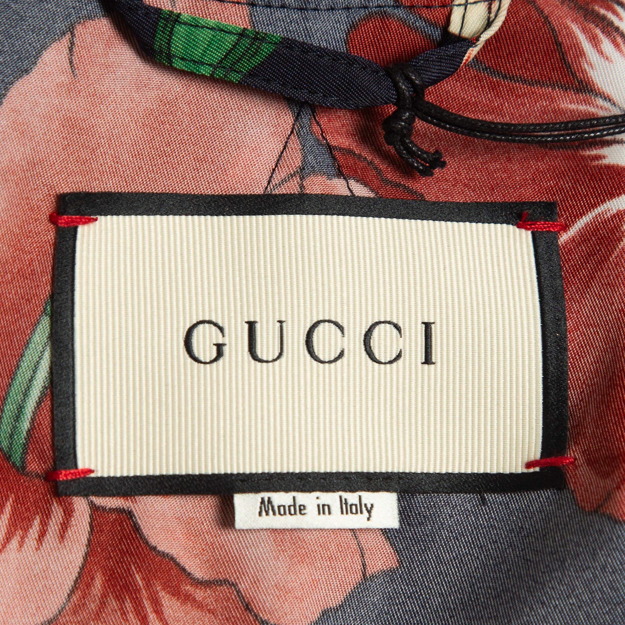 Women's Gucci Multicolor Floral Print Nylon Applique Detail Hooded Jacket S For Sale