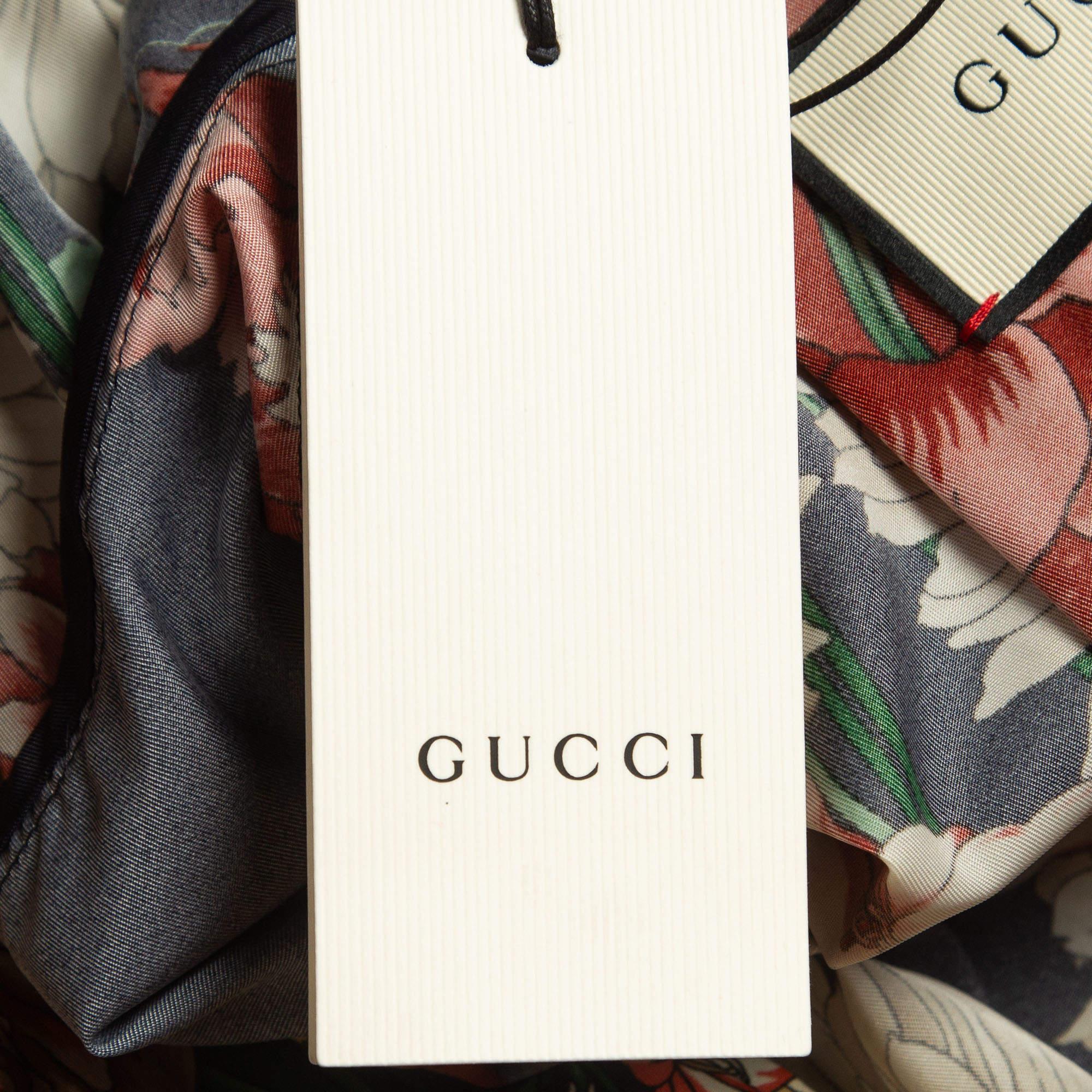 Gucci Multicolor Floral Print Nylon Applique Detail Hooded Jacket S 1