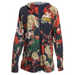 Gucci Mehrfarbige Jacke mit Kapuze und Blumendruck und Nylonapplikationen und Kapuze mit Kapuze S