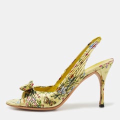 Gucci Multicolor Floral Print Satin Bow Open-Toe Slingback Sandals Size 40.5