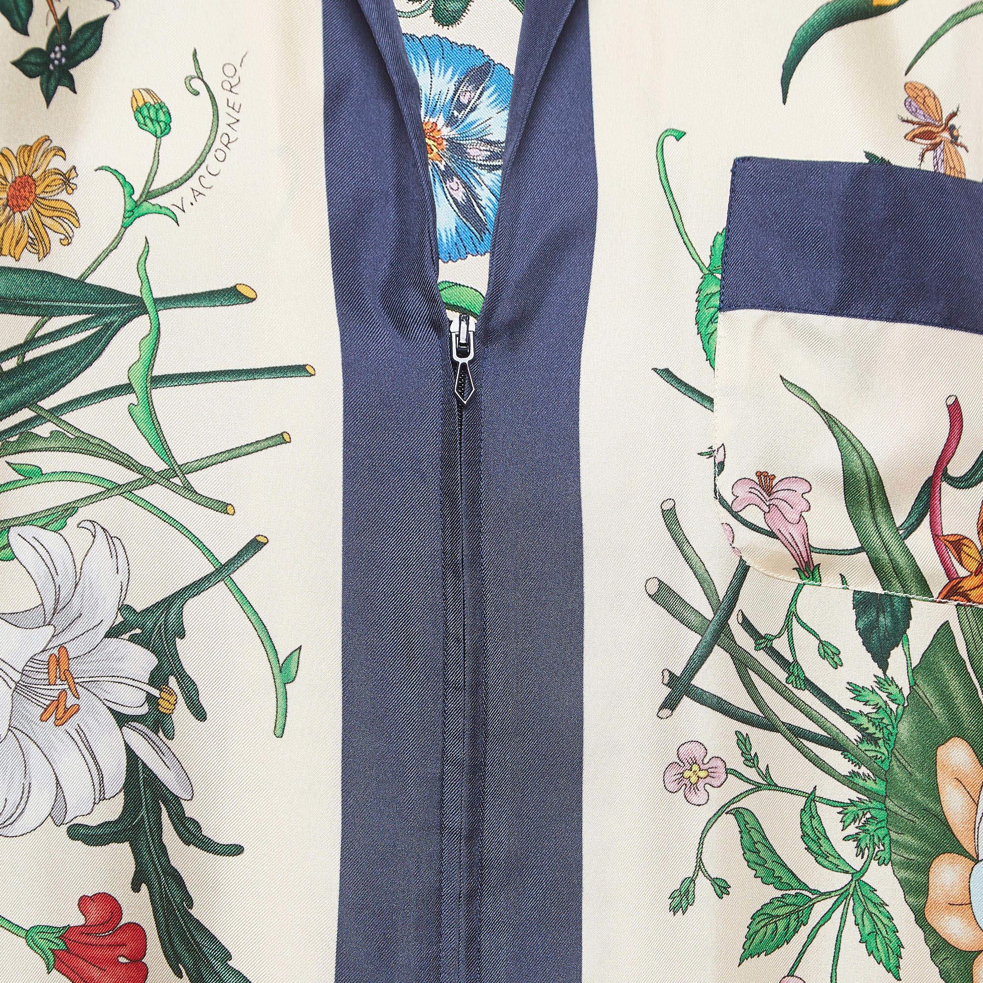 Gucci Multicolor Floral Print Silk Foulard Shirt S In Good Condition In Dubai, Al Qouz 2