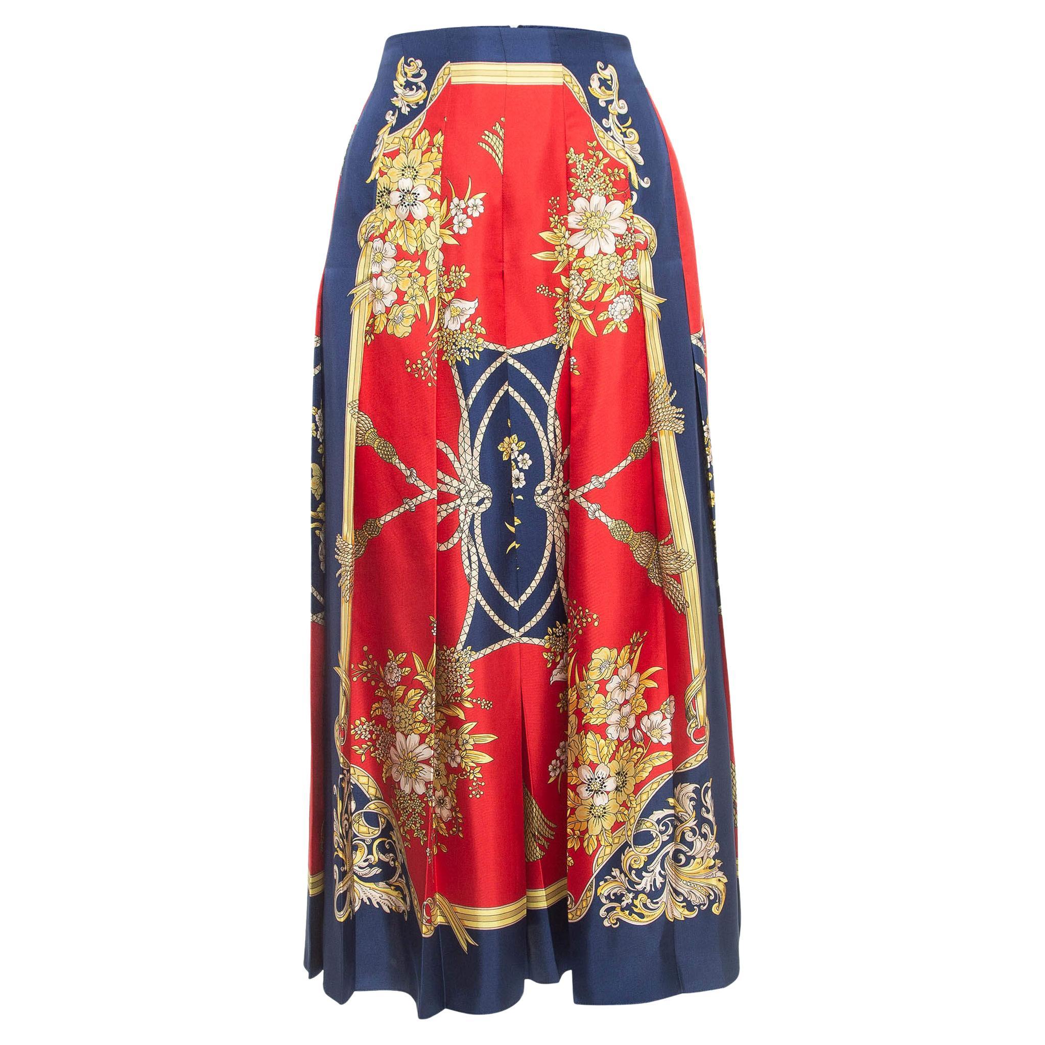 Gucci Multicolor Floral Print Silk Twill Pleated Midi Skirt M For Sale