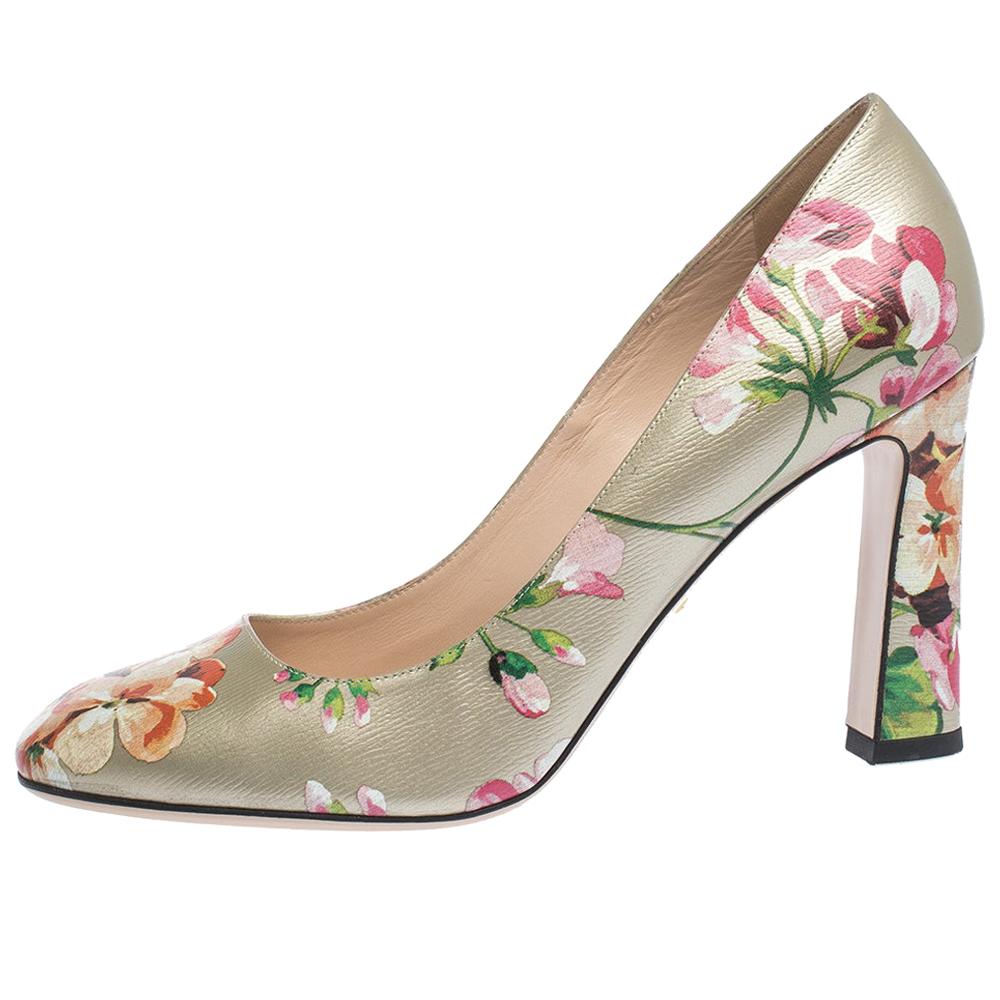 Gucci Multicolor Floral Printed Leather GG Supreme Blooms Pumps Size 41