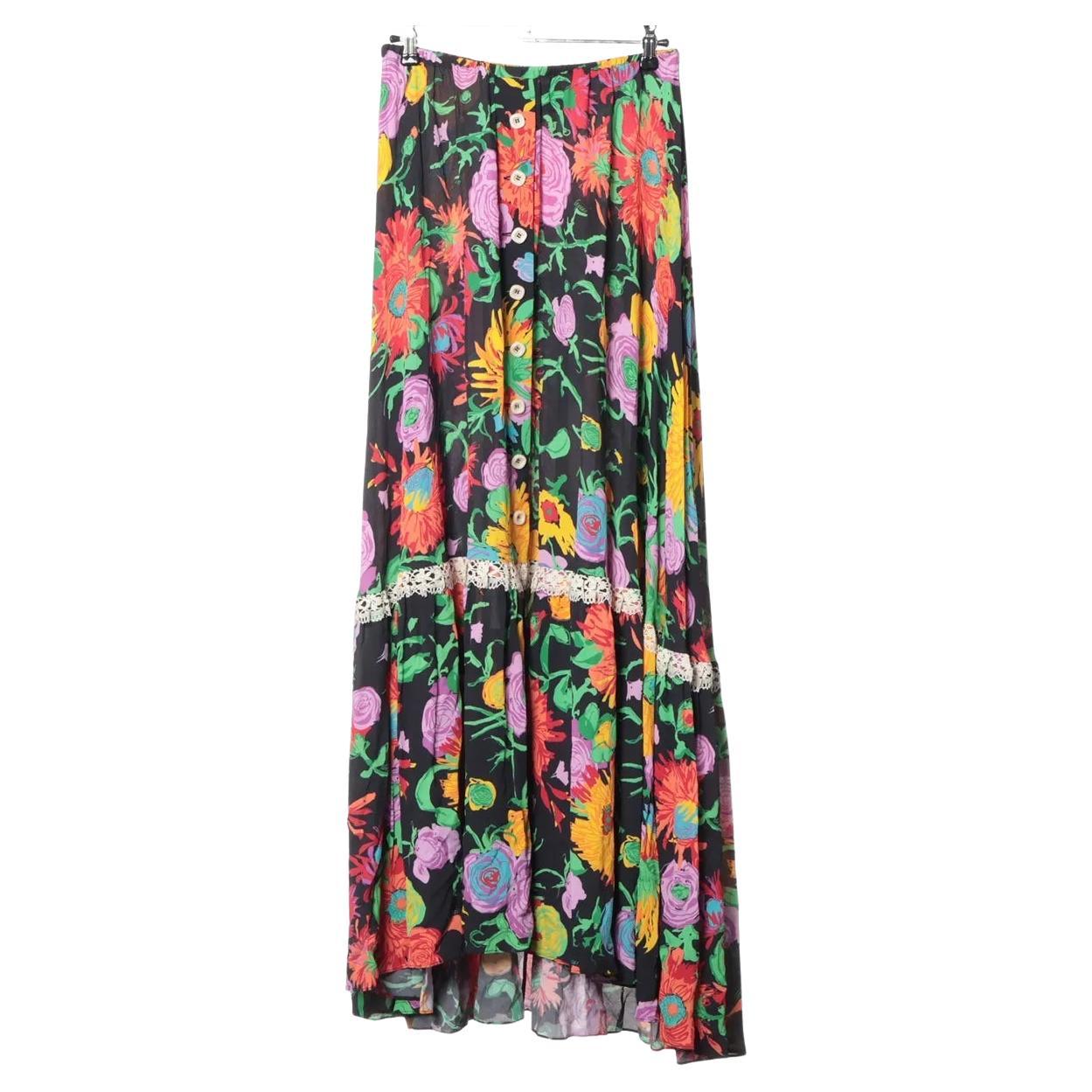 Gucci Multicolor Floral Rayon Long Skirt Black