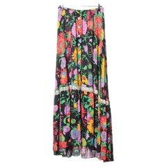 Gucci Multicolor Floral Rayon Long Skirt Black