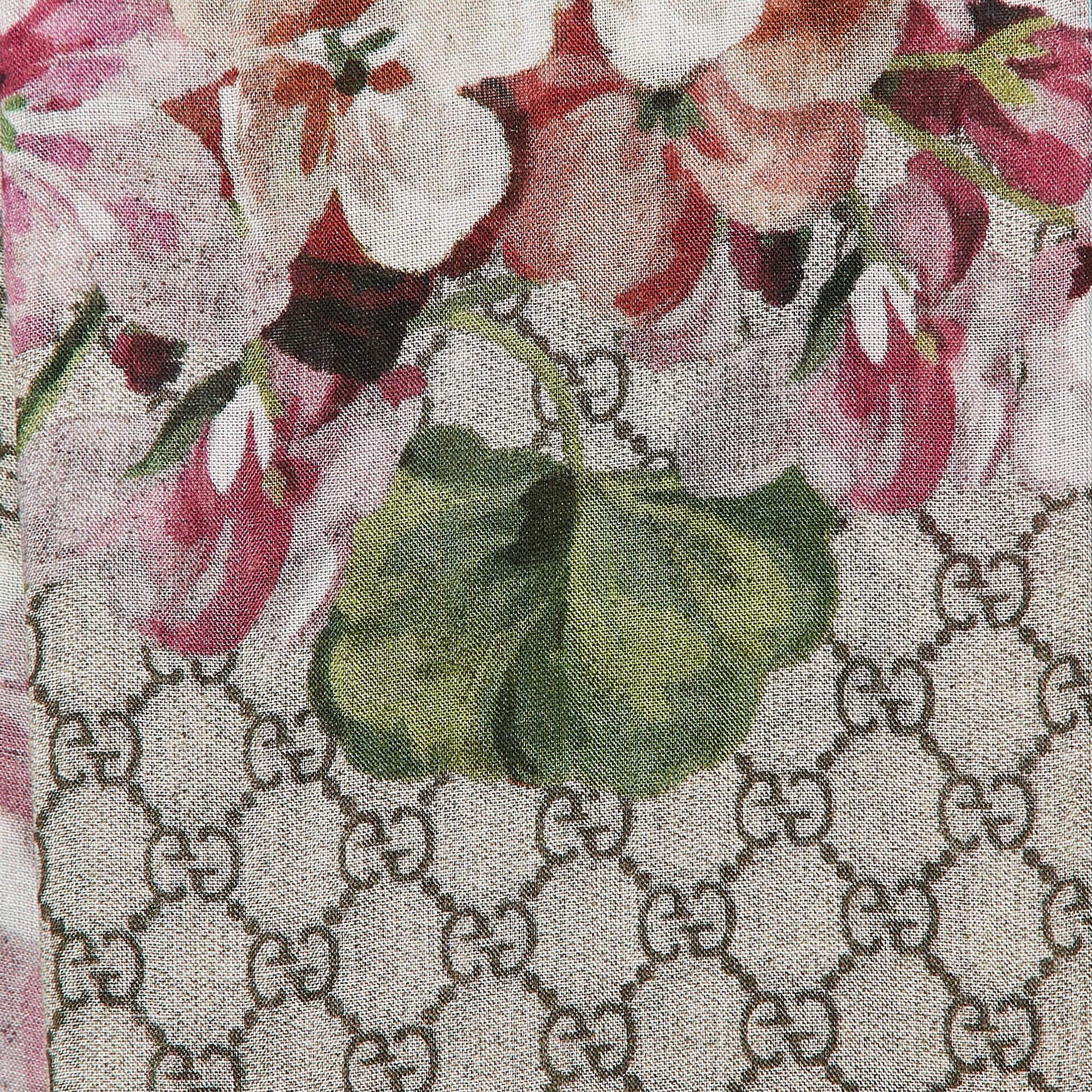 Brown Gucci Multicolor GG Blooms Print Silk Blend Square Scarf