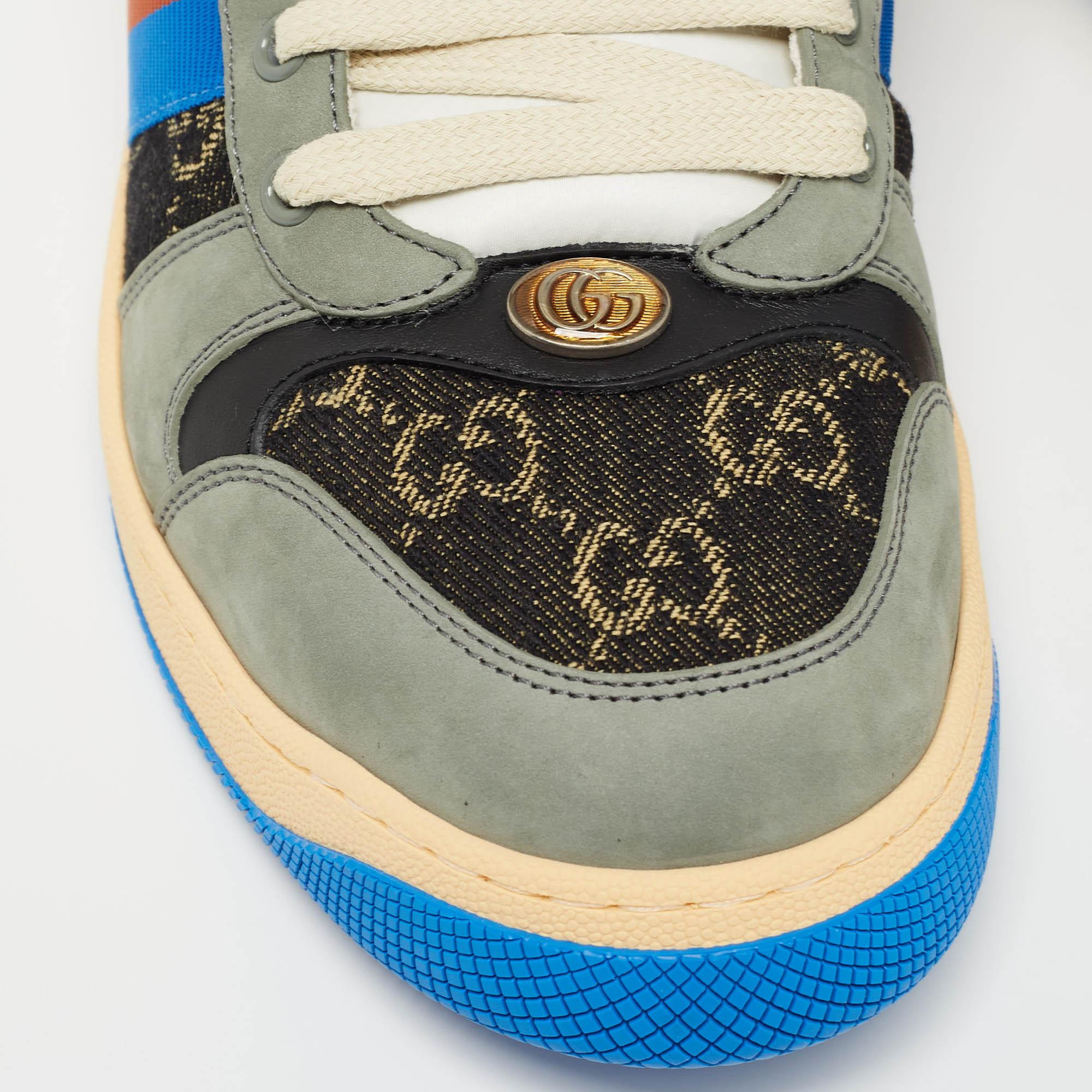 Gucci Multicolor GG Canvas and Nubuck Leather Screener Sneakers Size 44.5 In Excellent Condition In Dubai, Al Qouz 2