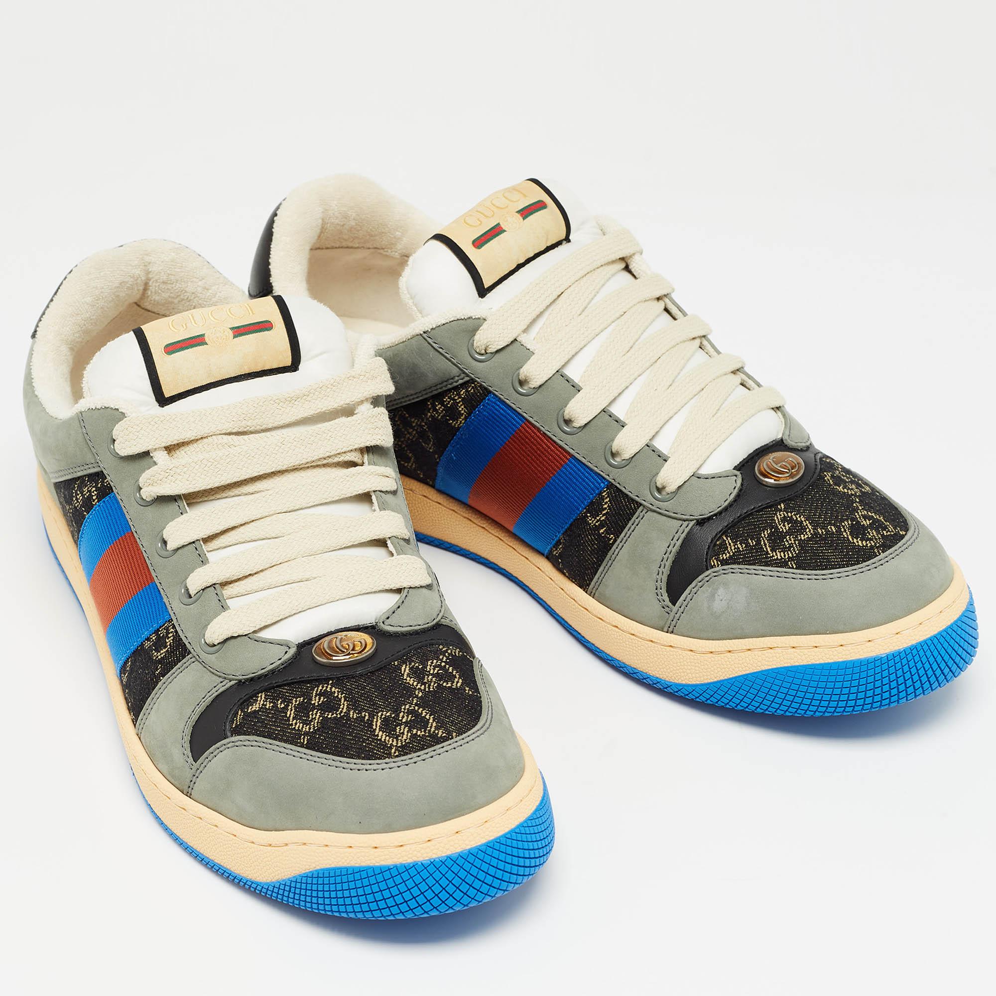 Women's Gucci Multicolor GG Canvas and Nubuck Leather Screener Sneakers Size 44.5