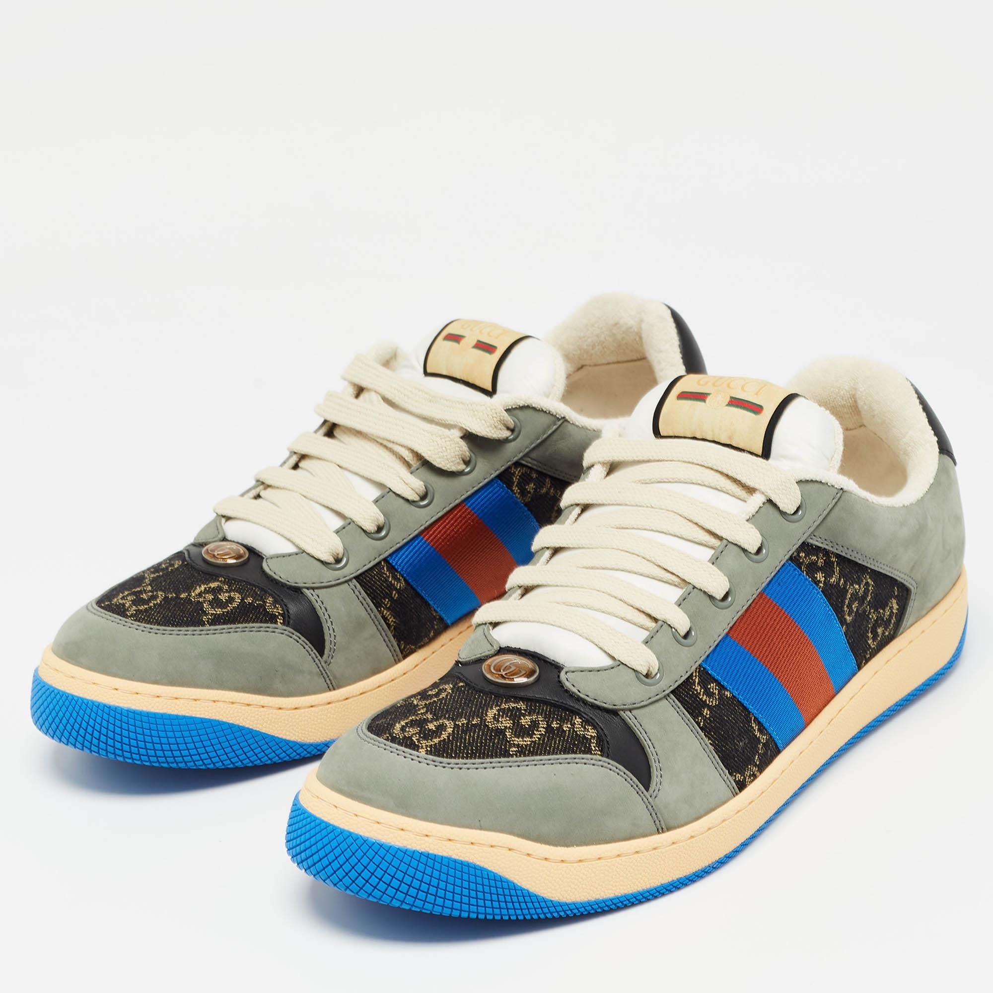 Gucci Multicolor GG Canvas and Nubuck Leather Screener Sneakers Size 44.5 2