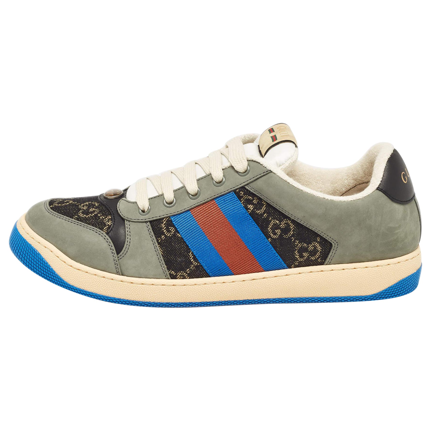 Gucci Multicolor GG Canvas and Nubuck Leather Screener Sneakers Size 44.5