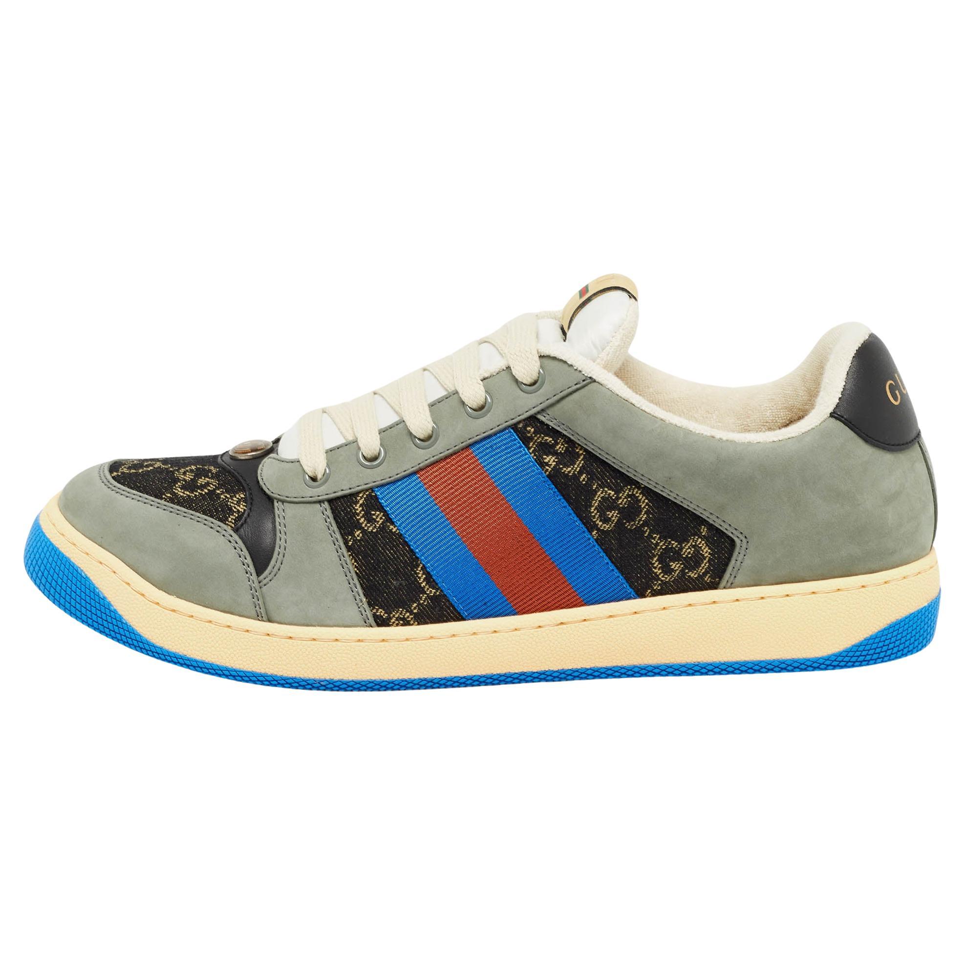 Gucci Multicolor GG Canvas and Nubuck Leather Screener Sneakers Size 44.5