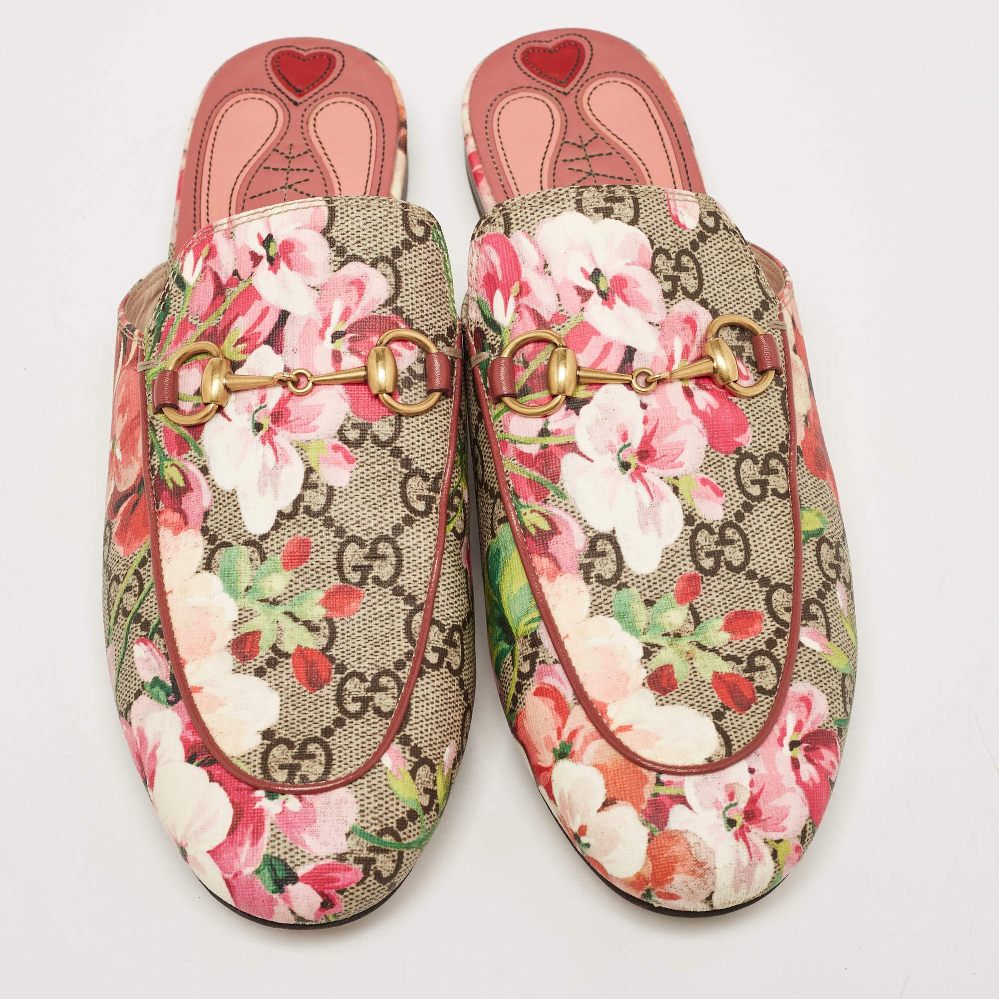 Women's Gucci Multicolor GG Canvas Blooms Printed Princetown Mules Size 38.5