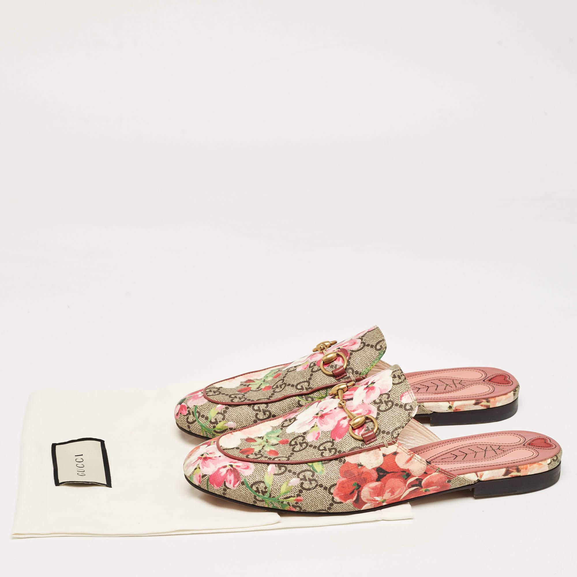 Gucci Multicolor GG Canvas Blooms Printed Princetown Mules Size 38.5 5