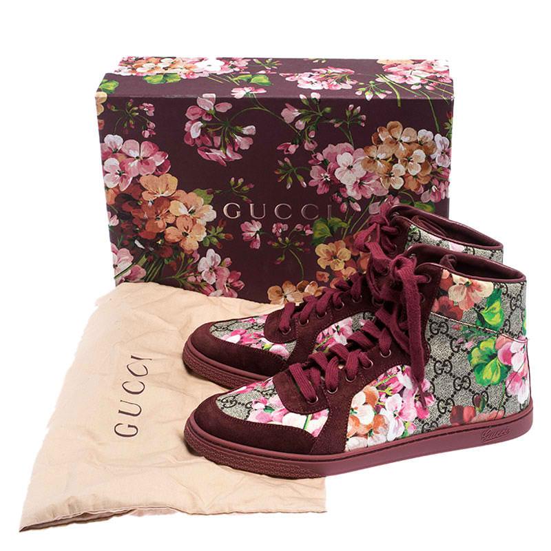 Women's Gucci Multicolor GG Floral Canvas And Suede Leather High Top Sneakers Size 39.5