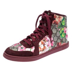 Gucci Multicolor GG Floral Canvas And Suede Leather High Top Sneakers Size 39.5