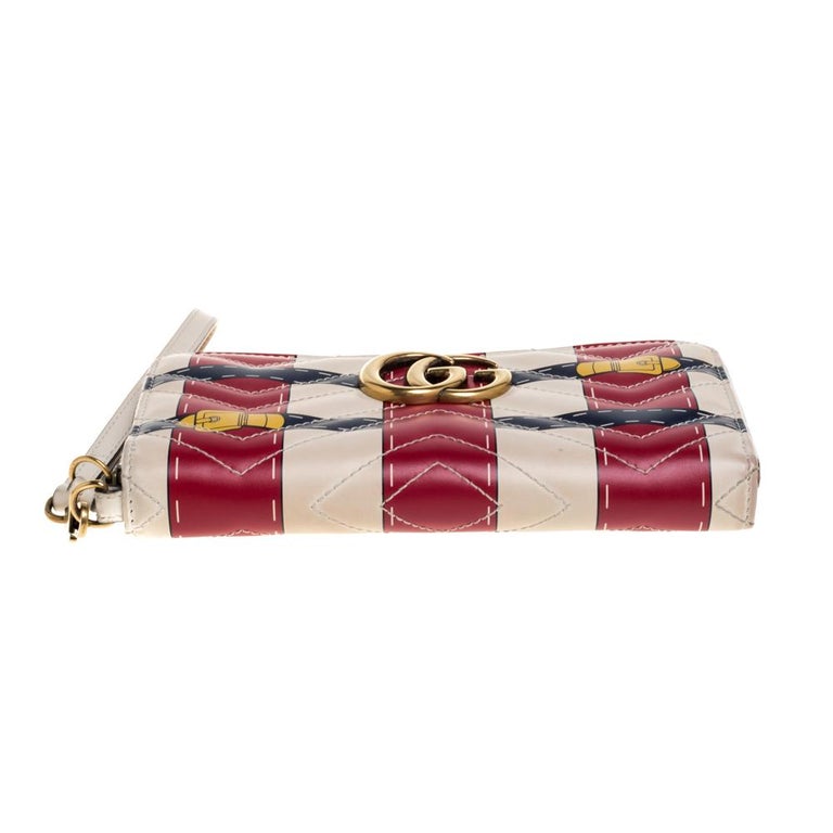 Gucci Multicolor GG Marmont Leather Trompe L'Oeil Zip Around Wristlet Wallet  at 1stDibs