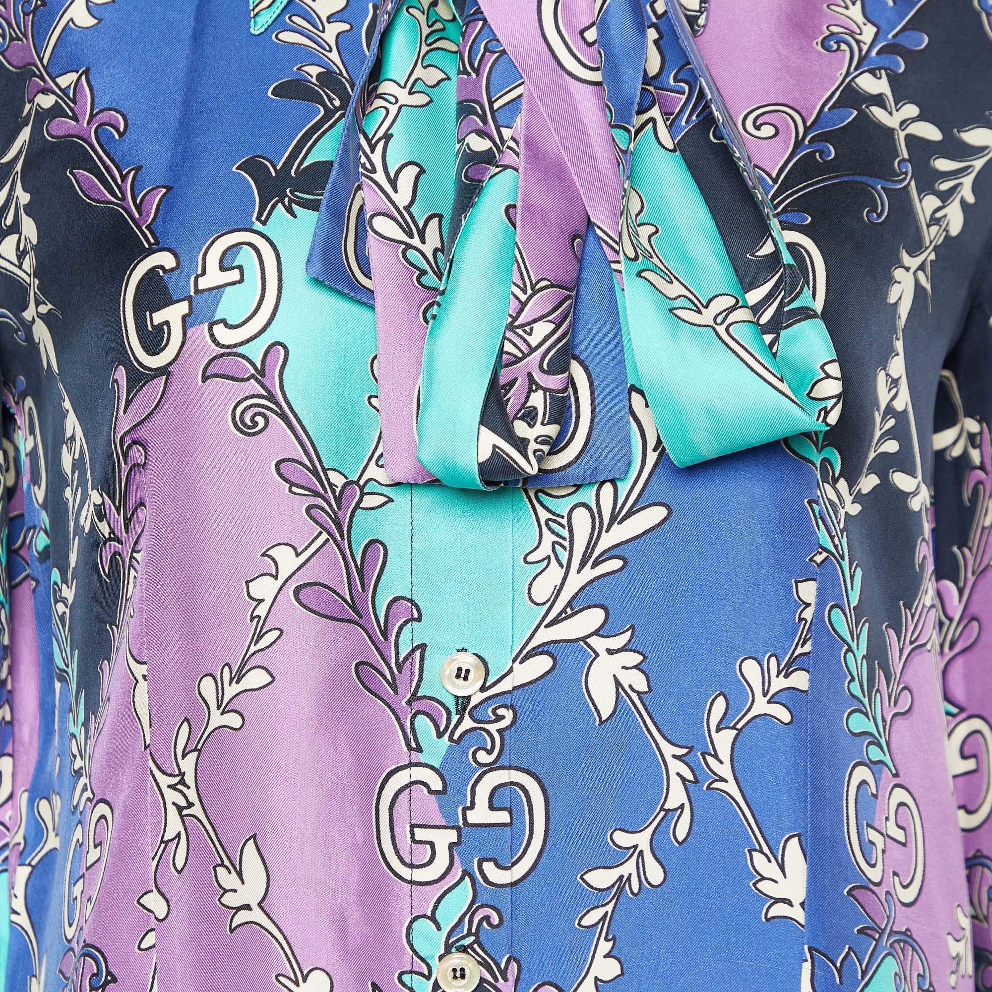 Purple Gucci Multicolor GG Rhombus Printed Silk Buttoned Up Shirt S