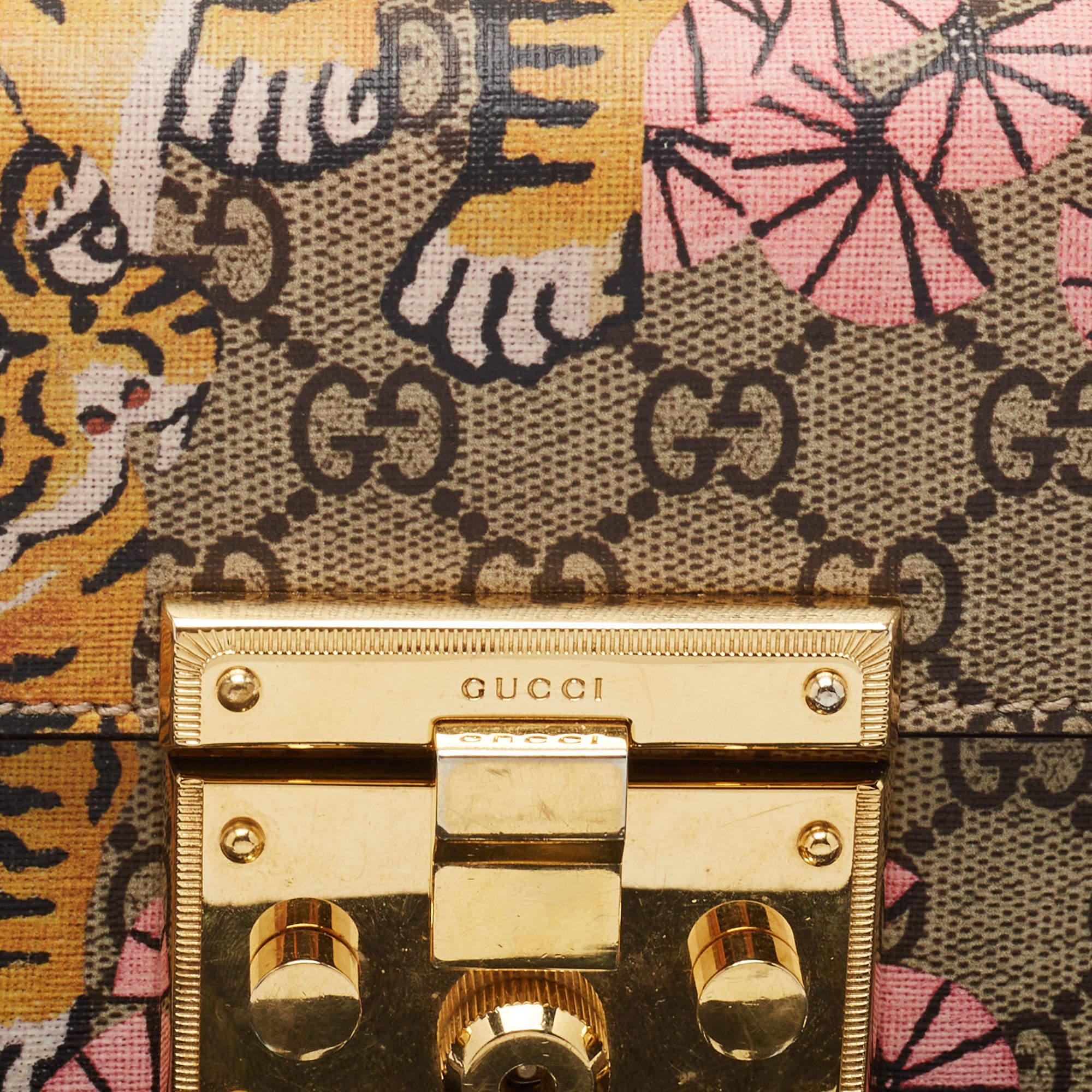 Gucci Multicolor GG Supreme Bengal Canvas and Leather Small Padlock Shoulder Bag 2