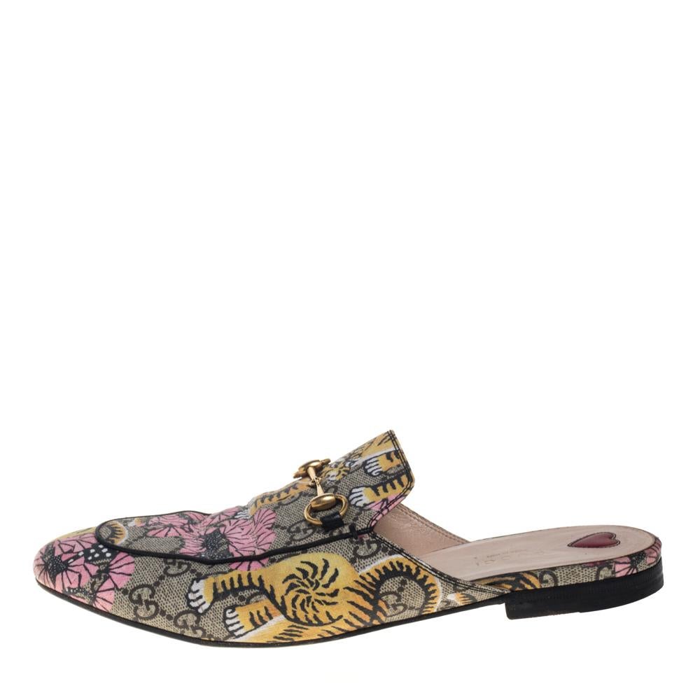 First introduced as part of Gucci's Fall Winter 2015 collection, the Princetown mules are an absolute favorite worldwide and have been worn by countless celebrities. These multicolor mules have been designed in the signature GG supreme canvas and