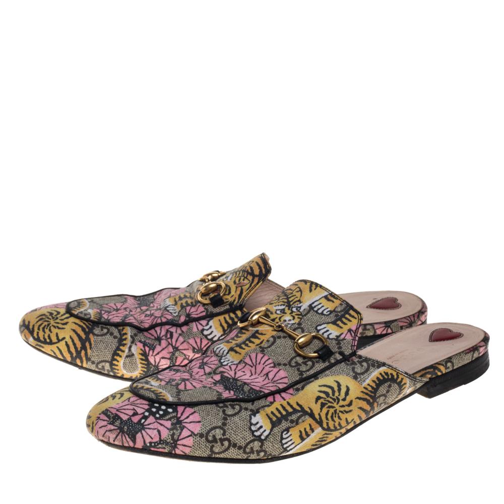 Brown Gucci Multicolor GG Supreme Bengal Princetown Mule Sandals Size 40