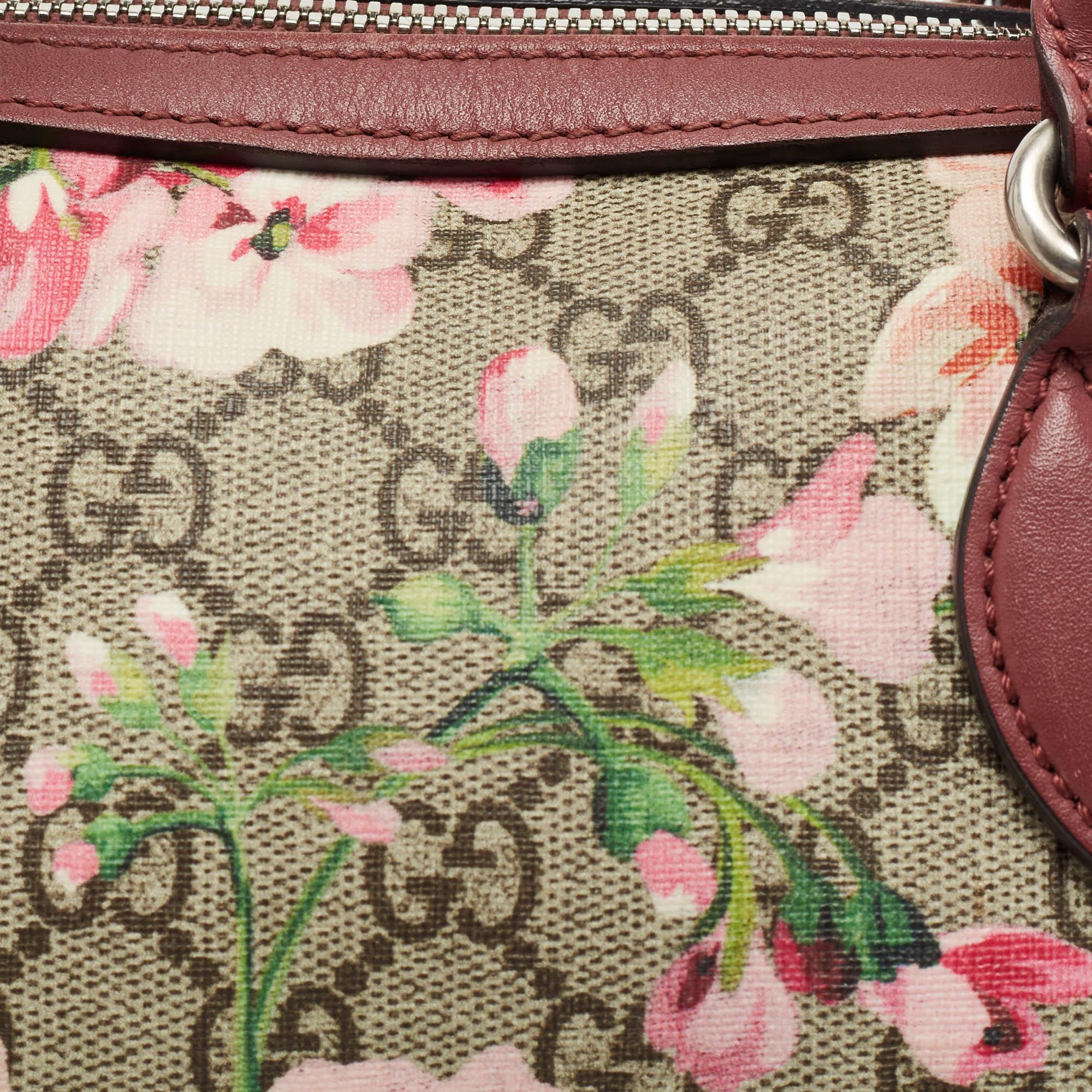 Gucci Multicolor GG Supreme Blooms Canvas And Leather Boston Bag In Good Condition In Dubai, Al Qouz 2