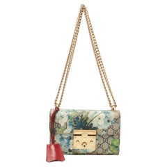 Gucci Multicolor GG Supreme Blooms Canvas and Leather Small Padlock Shoulder Bag