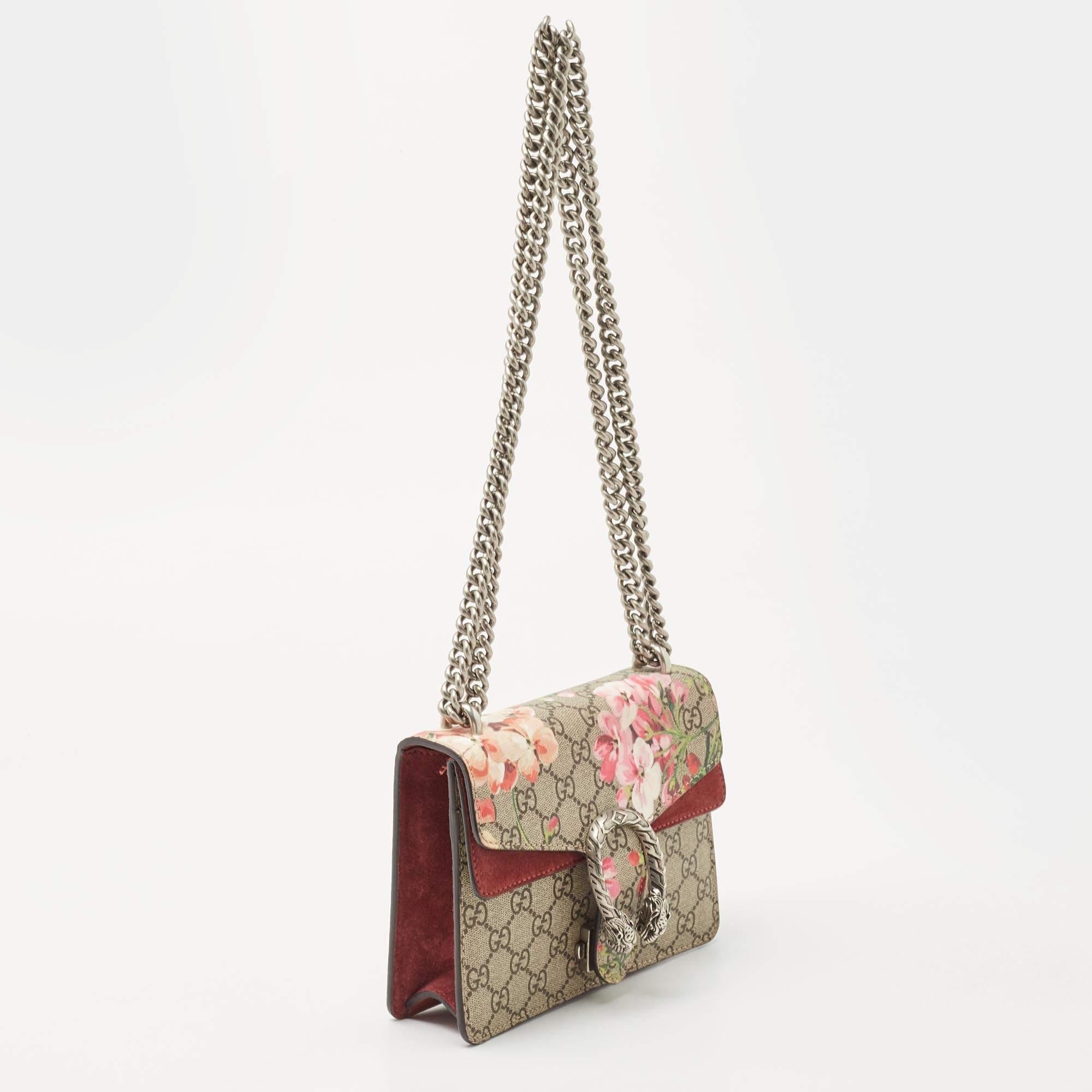 Women's Gucci Multicolor GG Supreme Blooms Canvas and Suede Mini Dionysus Shoulder Bag
