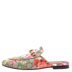 Gucci Multicolor GG Supreme Blooms Canvas Princetown Horsebit Flat Mules Size 37