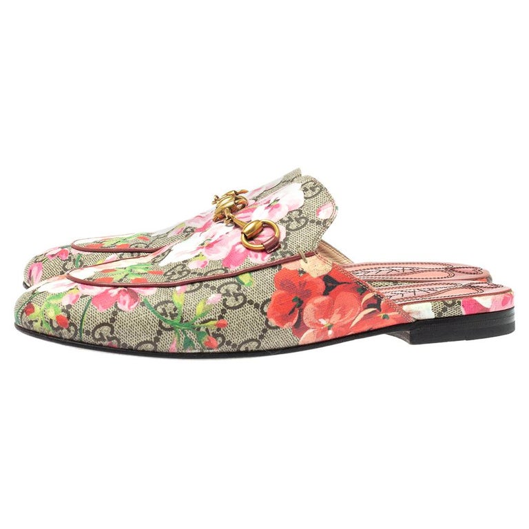 Gucci Multicolor Gg Supreme Blooms Canvas Princetown Horsebit Flat Mules Size 37 At 1stdibs