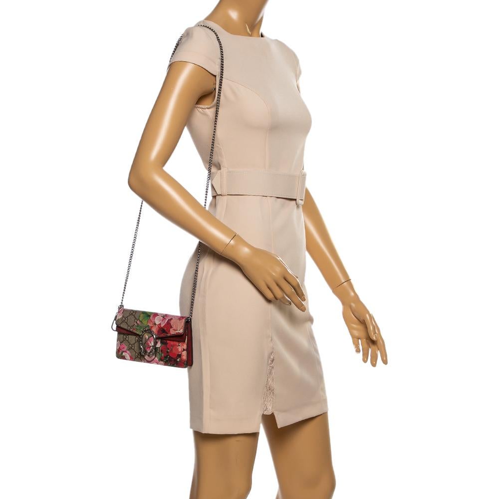 Brown Gucci Multicolor GG Supreme Blooms Canvas Super Mini Dionysus Shoulder Bag