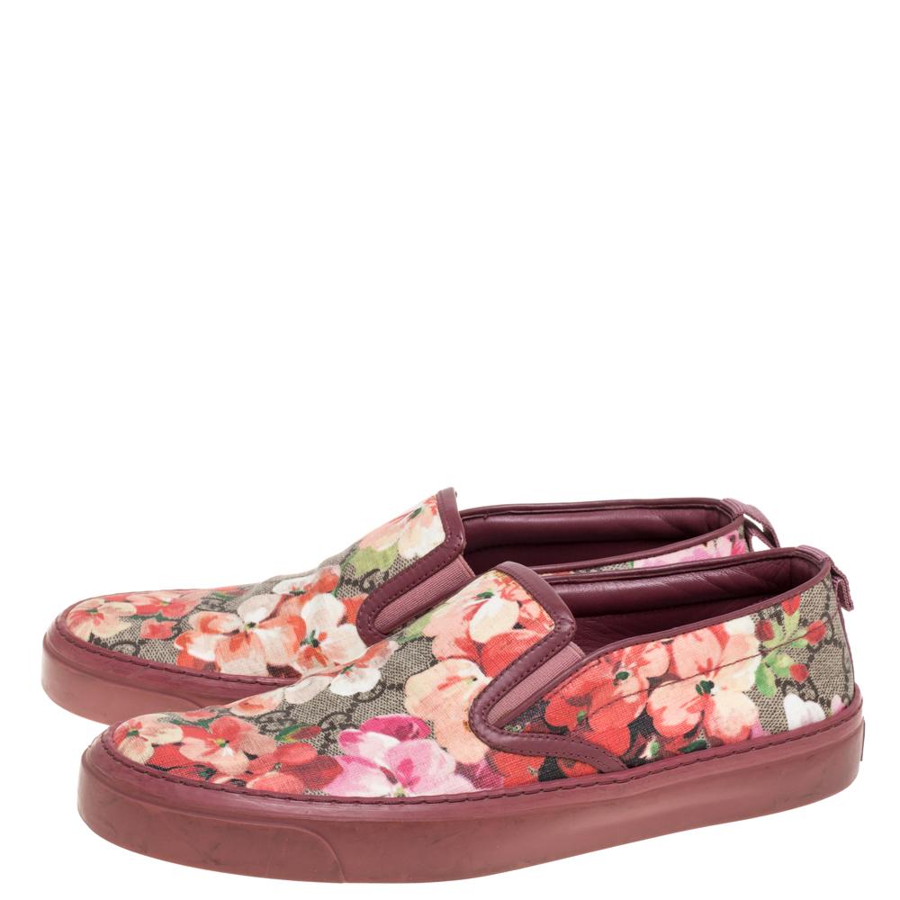 Brown Gucci Multicolor GG Supreme Blooms Printed Canvas Slip On Sneakers Size 37